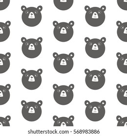 Seamless background with funny bear heads. Vector illustration