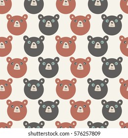 Seamless background with funny bear heads. Vector color illustration
