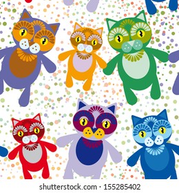 Seamless background with funny cats on a white background. vector