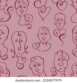 Seamless background with funny faces of anthropomorphic creatures. Humorous characters with different emotions