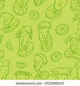Seamless background with funny faces of anthropomorphic creatures. Humorous characters with different emotions