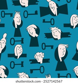 Seamless background with funny faces of anthropomorphic creatures. Humorous characters with different emotions