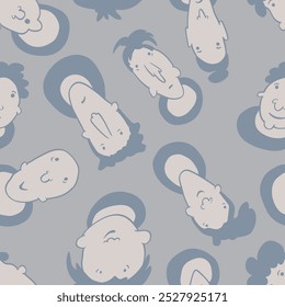 Seamless background with funny faces of anthropomorphic creatures. Humorous characters with different emotions