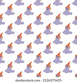 Seamless background with funny ghosts. Vector pattern with cute characters in cartoon style. 