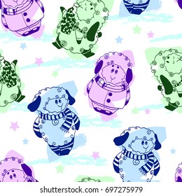 Seamless background with funny lambs