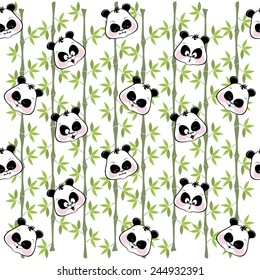 seamless background of funny pandas, with different muzzles on bamboo