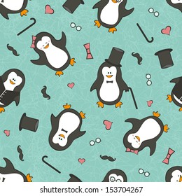 Seamless background with funny penguins. EPS 10 vector illustration