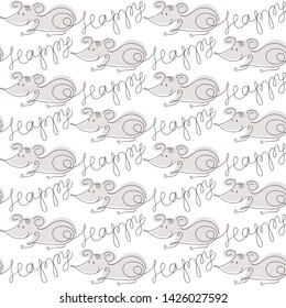 seamless background with funny rats as symbols of 2020 by Chinese calendar and the word happiness