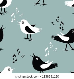 Seamless background of the funny singing birds