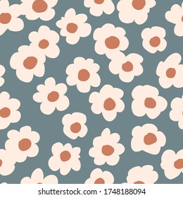 Seamless background gender neutral baby floral pattern. Simple whimsical minimal earthy 2 tone color. Kids nursery wallpaper or boho fashion all over print.