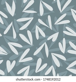 Seamless background gender neutral baby leaf pattern. Simple whimsical minimal earthy 2 tone color. Kids nursery wallpaper or boho foliage fashion all over print.