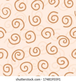 Seamless background gender neutral baby spiral pattern. Simple whimsical minimal earthy 2 tone color. Kids nursery wallpaper or boho confetti fashion all over print.