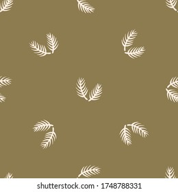 
Seamless background gender neutral baby leaf pattern. Simple whimsical minimal earthy 2 tone color. Kids nursery wallpaper or boho foliage fashion all over print.