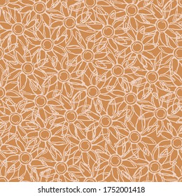 
Seamless background gender neutral baby floral pattern. Simple whimsical minimal earthy 2 tone color. Kids nursery flower wallpaper or boho fashion all over print.