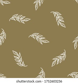 Seamless Background Gender Neutral Baby Leaf Pattern. Simple Whimsical Minimal Earthy 2 Tone Color. Kids Nursery Wallpaper Or Boho Foliage Fashion All Over Print.