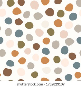 
Seamless Background Gender Neutral Baby Dotted Pattern. Simple Whimsical Minimal Earthy 2 Tone Color. Kids Nursery Wallpaper Or Boho Spotted Fashion All Over Print.