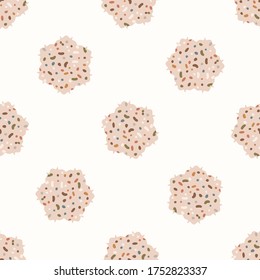 
Seamless background gender neutral baby dotted pattern. Simple whimsical minimal earthy 2 tone color. Kids nursery wallpaper or boho spotted fashion all over print.