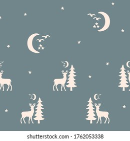 
Seamless background gender neutral baby forest deer pattern. Simple whimsical minimal earthy 2 tone color. Kids nursery wallpaper or boho animal fashion all over print.