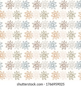 Seamless background gender neutral baby floral pattern. Simple whimsical minimal earthy 2 tone color. Kids nursery flower wallpaper or boho fashion all over print.