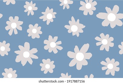 Seamless background gender neutral baby floral pattern. Simple whimsical minimal earthy 2 tone color. Kids nursery wallpaper or boho fashion all over print.