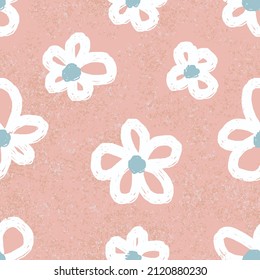 Seamless background gender neutral baby floral pattern. Simple whimsical minimal earthy 2 tone color. Kids nursery wallpaper or boho fashion all over print.