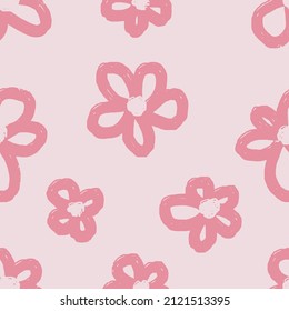 Seamless background gender neutral baby floral pattern. Simple whimsical minimal earthy 2 tone color. Kids nursery wallpaper or boho fashion all over print.