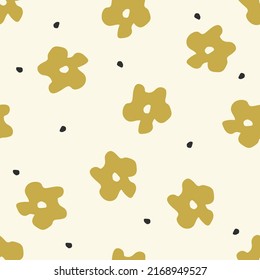 Seamless background gender neutral baby floral pattern. Simple whimsical minimal earthy 2 tone color. Kids nursery flower wallpaper or boho fashion all over print.
