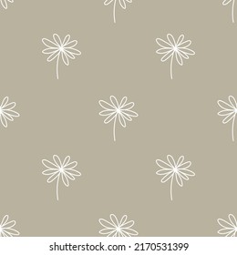 Seamless background gender neutral baby floral pattern. Simple whimsical minimal earthy 2 tone color. Kids nursery flower wallpaper or boho fashion all over print.
