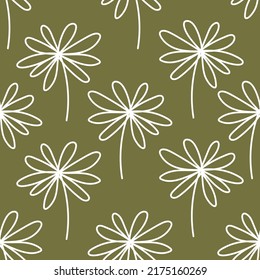 Seamless background gender neutral baby floral pattern. Simple whimsical minimal earthy 2 tone color. Kids nursery flower wallpaper or boho fashion all over print.
