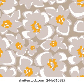 Seamless background gender neutral baby floral pattern. Simple whimsical minimal earthy 2 tone color. Kids nursery wallpaper or boho fashion all over print.