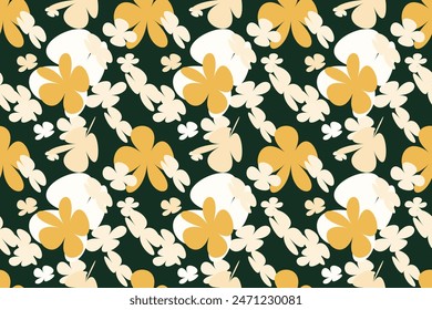 Seamless background gender neutral baby floral pattern. Simple whimsical minimal earthy 2 tone color. Kids nursery wallpaper or boho fashion all over print.