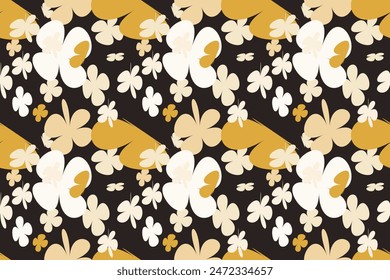 Seamless background gender neutral baby floral pattern. Simple whimsical minimal earthy 2 tone color. Kids nursery wallpaper or boho fashion all over print.
