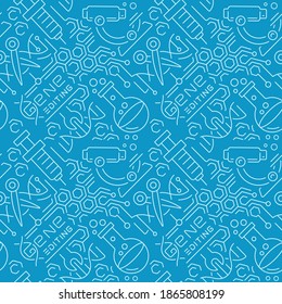 Seamless background for gene engineering theme, line art. This design can be used as a background for banners, flyers, and different kinds of advertisement