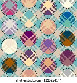 Seamless background. Geometric abstract diagonal plaid pattern in patchwork style. Pastel colors. Vector image.