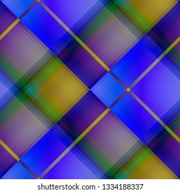 Seamless background. Geometric abstract diagonal blue plaid pattern in low poly pixel art style. Vector image.