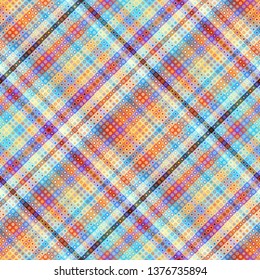 Seamless background. Geometric abstract diagonal plaid pattern in low poly pixel art style. Pastel colors. Vector image.