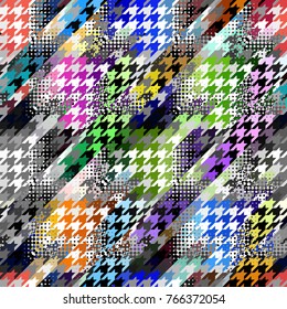 Seamless background. Geometric abstract diagonal pattern in low poly pixel art style and halftone dots.