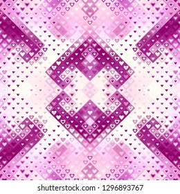 Seamless background. Geometric abstract low poly pattern with hearts. Unusual Valentines day background.