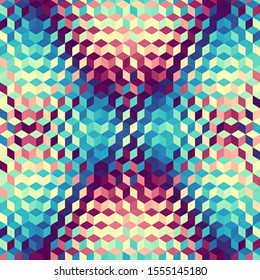 Seamless background. Geometric abstract pattern in low poly style. Effect of a glass. Small cubes. Vector image.
