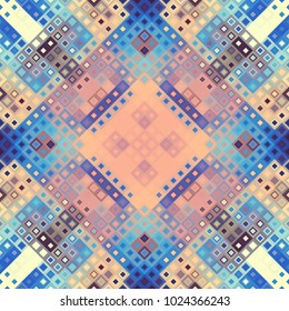 Seamless background. Geometric abstract symmetric pattern in low poly pixel art style. Polka dot pattern on low poly background.