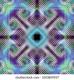 Seamless background. Geometric abstract symmetric pattern in low poly pixel art style. Vector image.