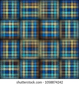 Seamless background. Geometric abstract symmetric pattern in low poly pixel art style. Polka dot pattern on low poly background. Vector image.