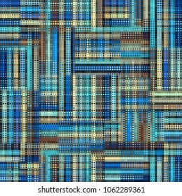 Seamless background. Geometric abstract symmetric pattern in low poly pixel art style. Polka dot pattern on low poly background. Vector image.