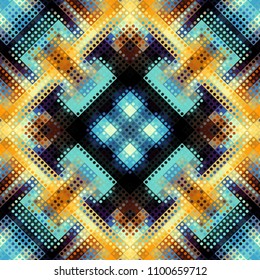 Seamless background. Geometric abstract symmetric pattern in low poly pixel art style. Polka dot pattern on low poly background.