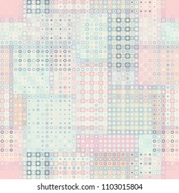 Seamless background. Geometric abstract symmetric pattern in low poly pixel art style. Polka dot pattern on low poly background. Vector image.