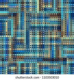 Seamless background. Geometric abstract symmetric pattern in low poly pixel art style. Polka dot pattern on low poly background. Vector image.