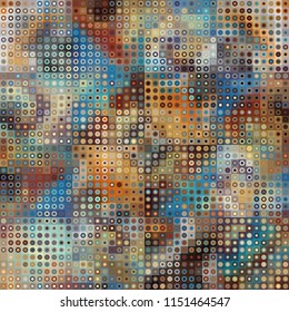 Seamless background. Geometric abstract symmetric pattern in low poly pixel art style. Polka dot pattern on low poly background. Vector image.