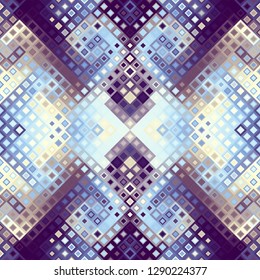 Seamless background. Geometric abstract symmetric pattern in low poly pixel art style.