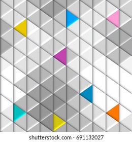 Seamless background. Geometric abstract symmetric pattern of triangles in low poly pixel art style.