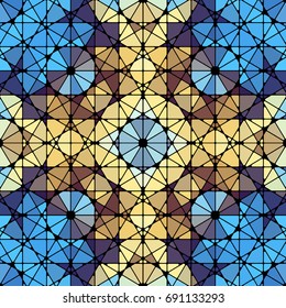 Seamless background. Geometric abstract symmetric pattern in low poly pixel art style.